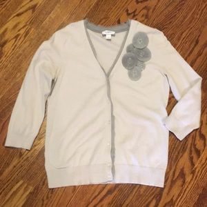 LOFT Cardigan w/ Embellishment. Grey, Size Med.